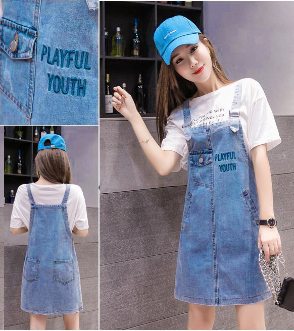 ĐẦM JEAN YẾM 2 DÂY PHỐI TÚI - NY801